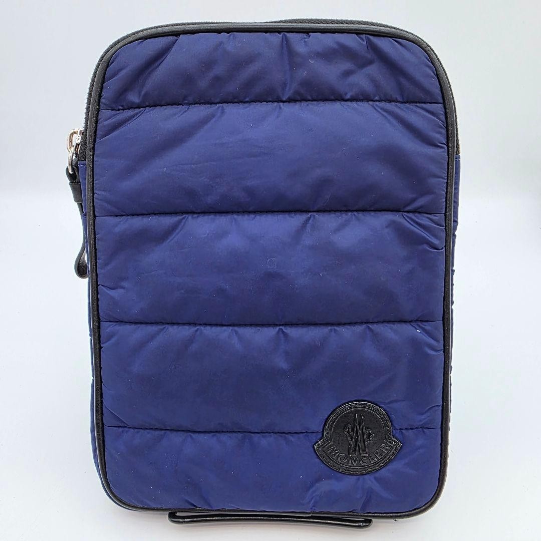 AUTHENTIC MONCLER Tablet Sleeve Pouch Navy Nylon Logo Patch Clutch Bag iPad Mini