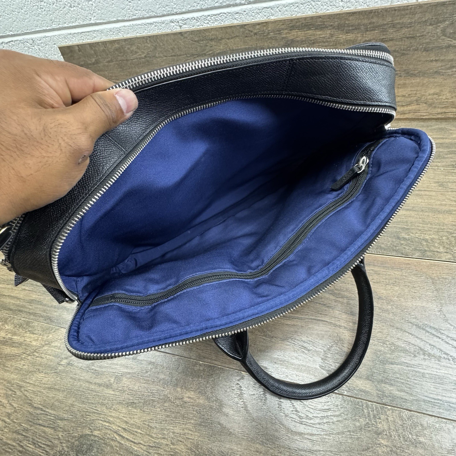 American Airlines x Cole Haan Brief Bag Black Pebbled Leather Laptop Case-READ