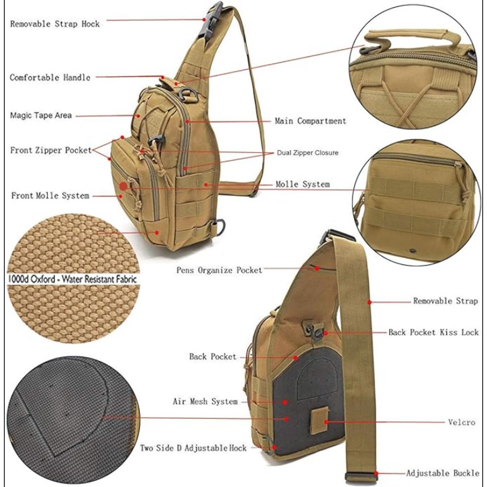 Tactical Sling Bag Pack Small EDC Molle Assault Military Army Shoulder Backpack