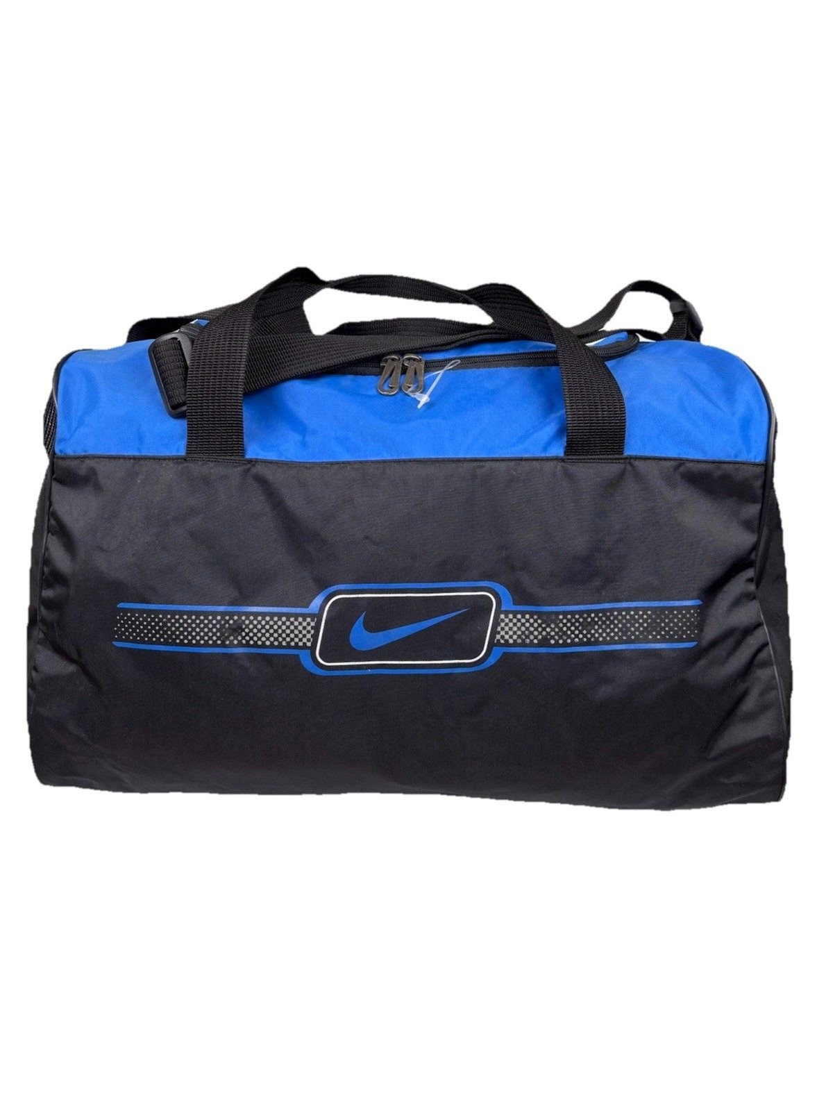 VTG 90s Y2K Nike Swoosh Metal Zipper Gym Bag Crossbody Handles Blue/Black Nylon