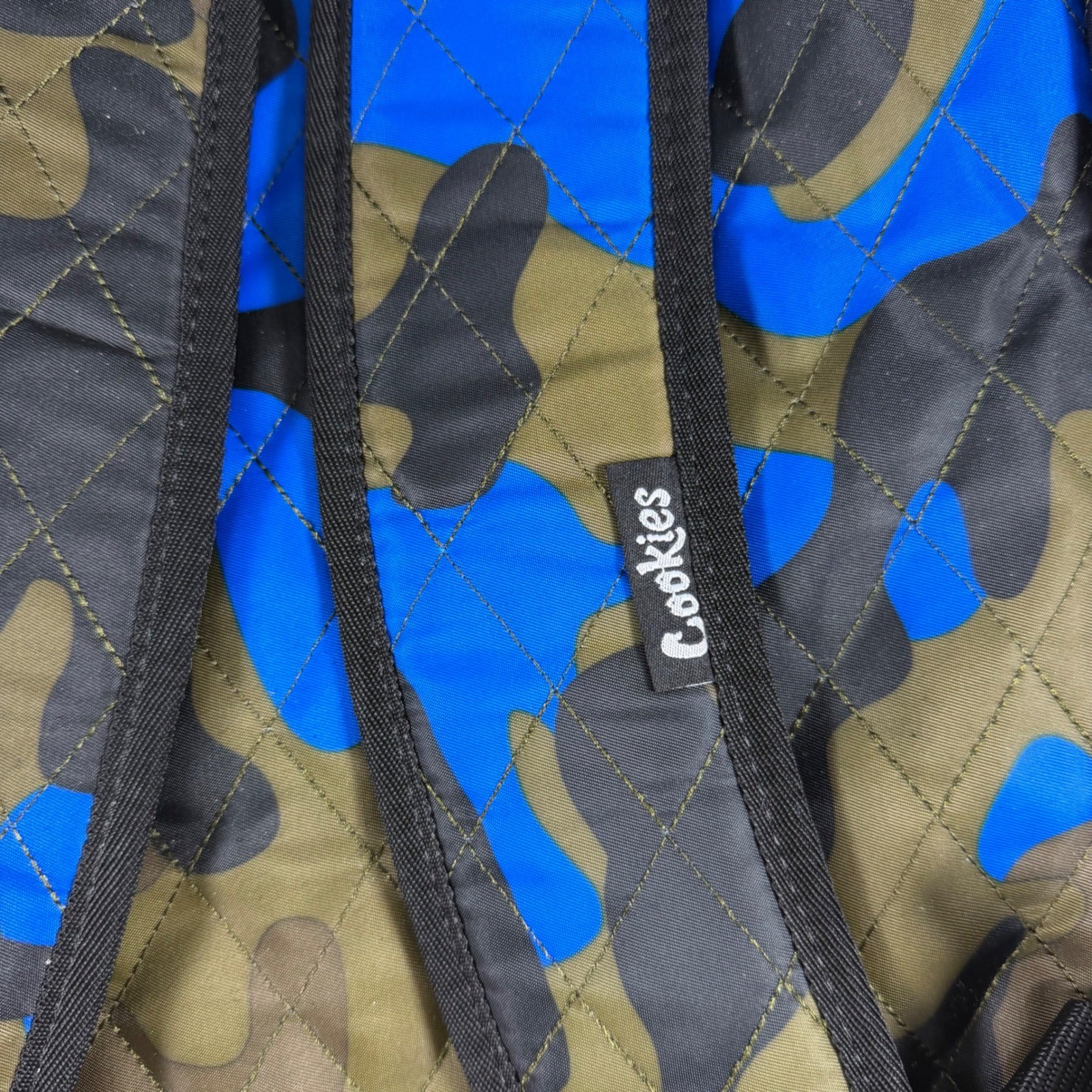 Cookies SF Smell Proof Quilted Camo Backpack Blue Olive Green Gold Hardware Bag