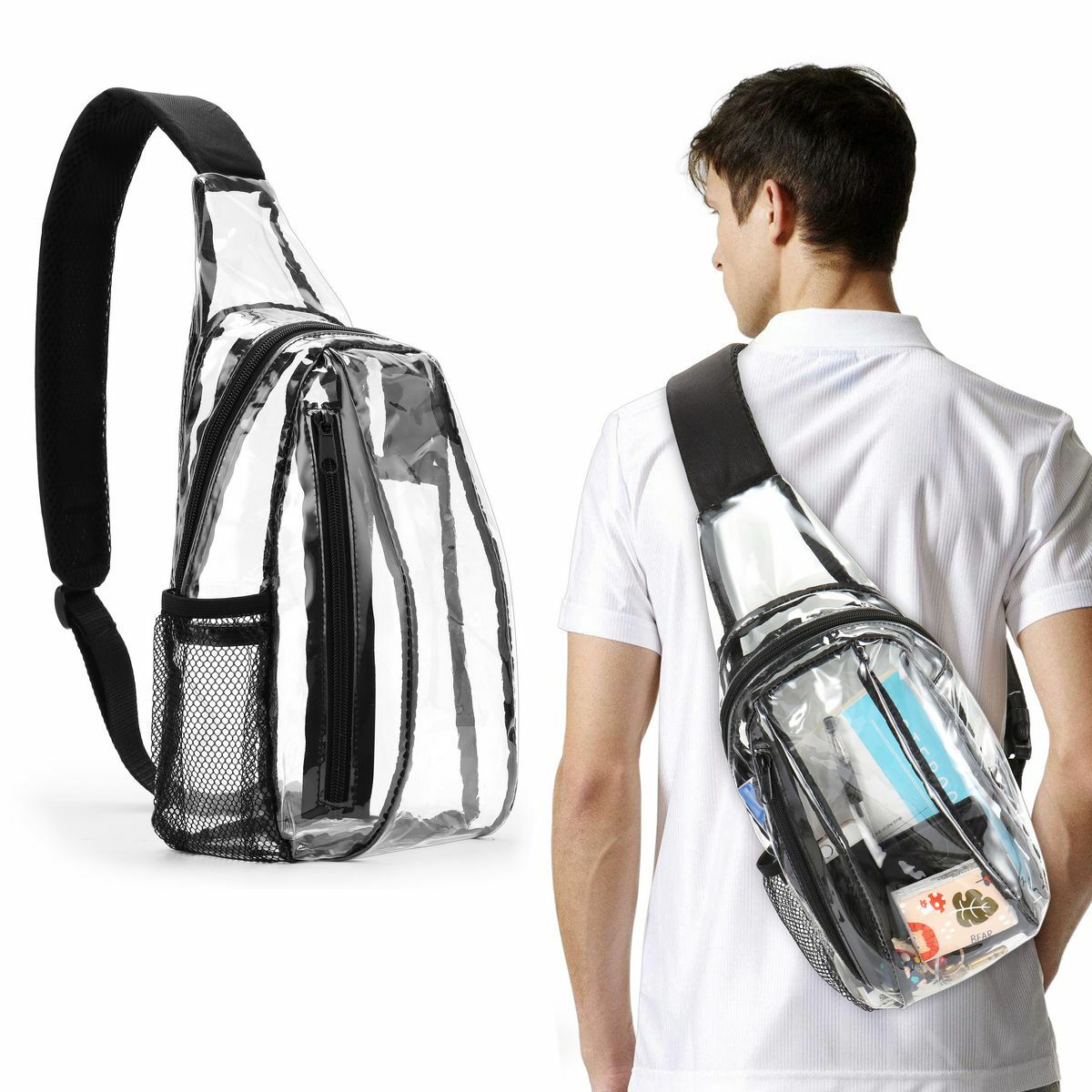 2Pcs Clear Sling Bag Stadium Approved Mini PVC Crossbody Shoulder Backpack Chest