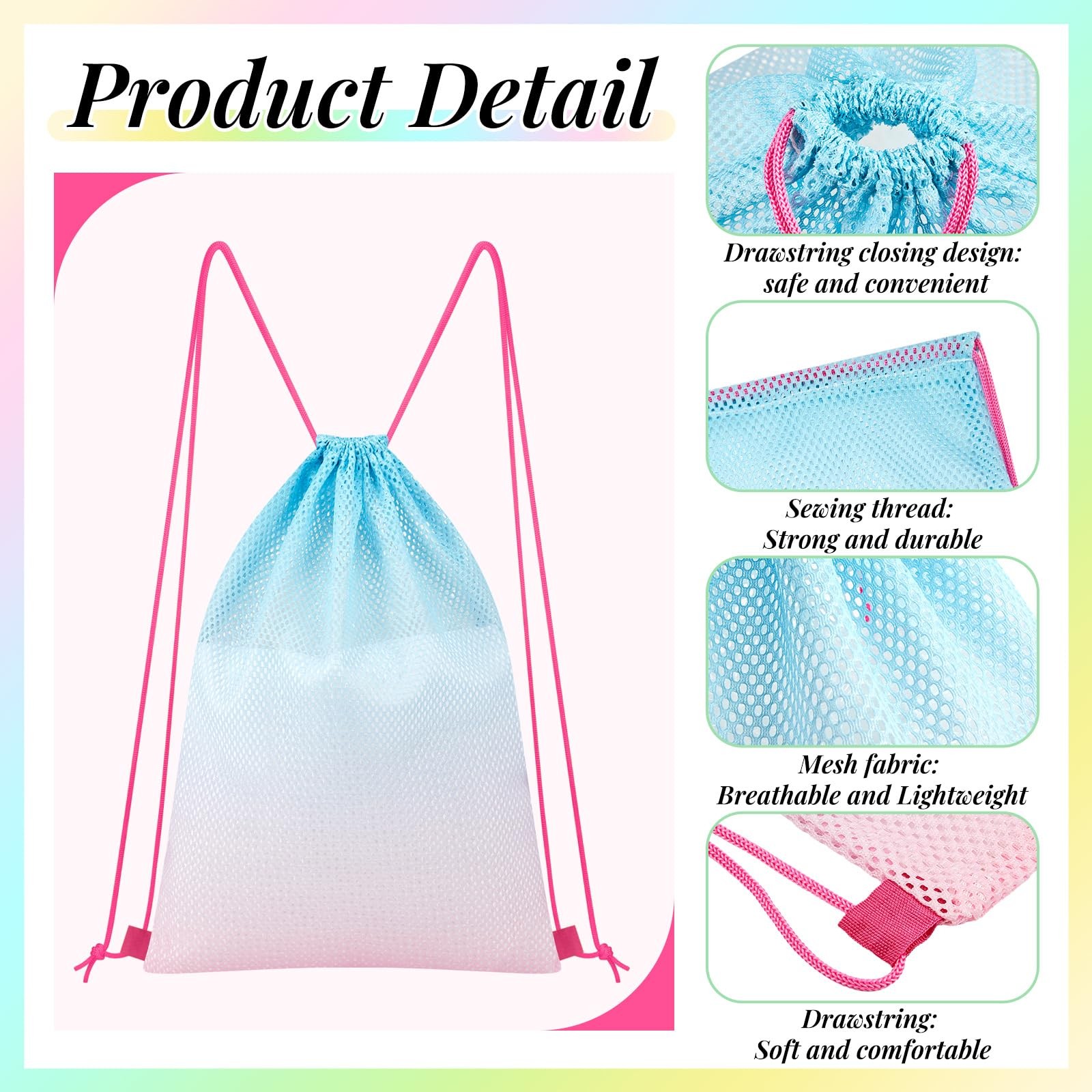 Mesh Drawstring Backpack 4 Pieces Colorful Beach Bag Swimming Gym Gear Sack