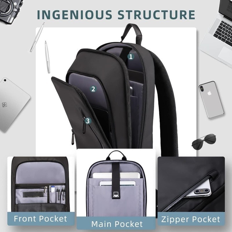 Laptop Backpack USB Charging Port Multiple Compartments Travel Bag Men
