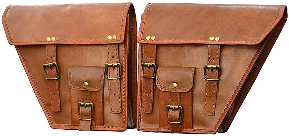 Two Side Handmade Motorcycle Bag Vintage Goat Leather 2 Pouch New Panniers Bags