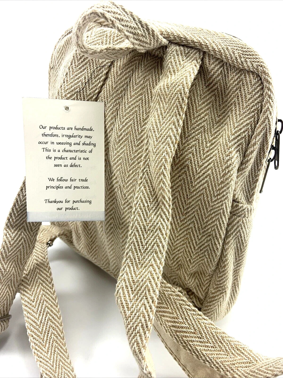 Himalayan Hemp THC Free Plain & Simple Beige Mini Handmade Backpack NWT