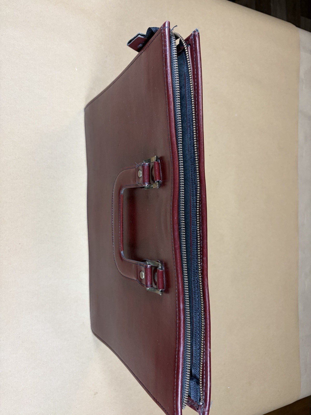 Burgundy Zip Briefcase/Document Case Top Handle Portfolio w/ Inner Dividers