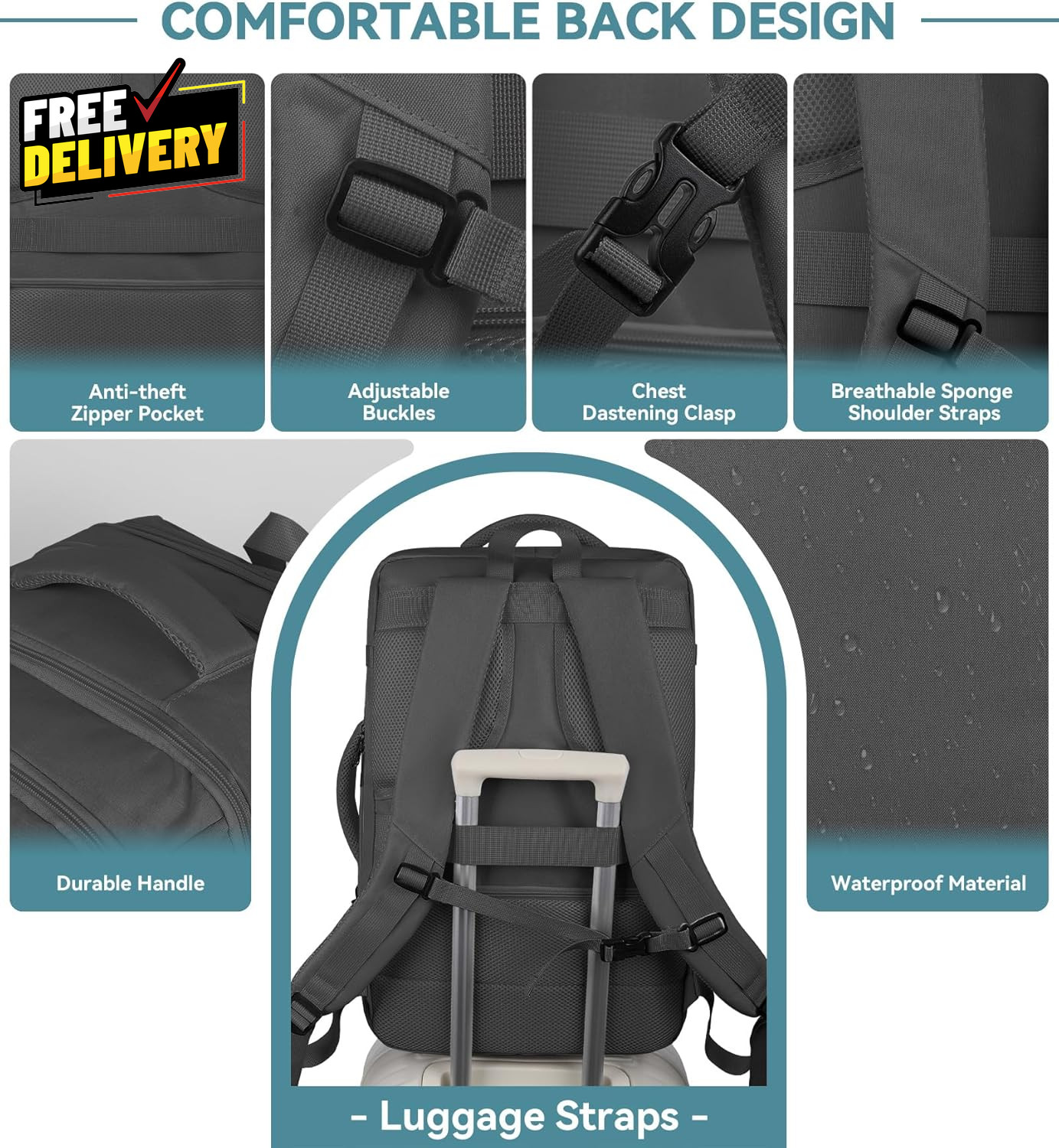 Travel Backpack 50L Expandable Extra Large Laptop Backpack Carry on Backpack W..