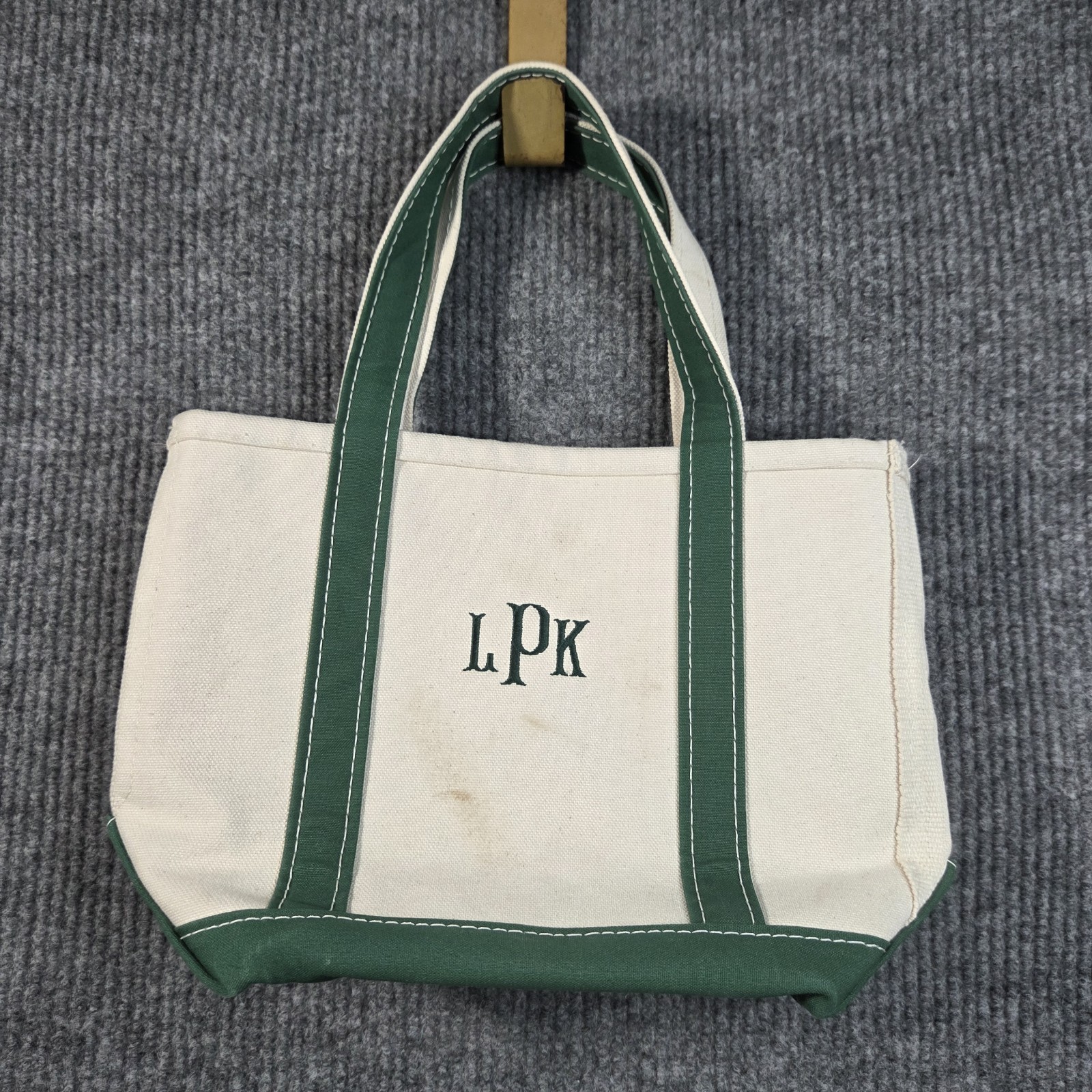 Vintage L.L. Bean Boat And Tote Small Canvas Tote Bag USA Made Green Trim