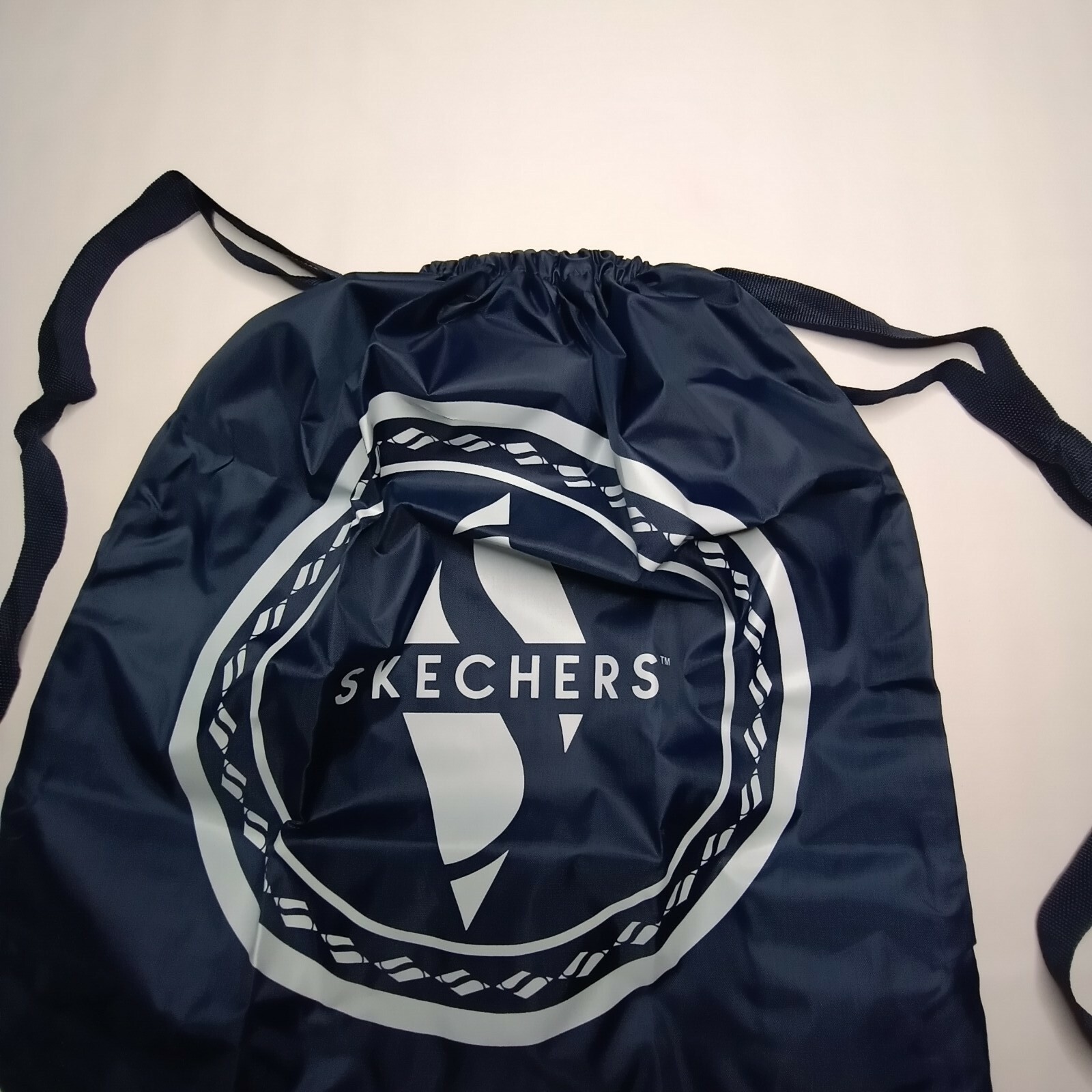 Skechers Blue And White Nylon Drawstring Backpack Bag Tote Navy Blue