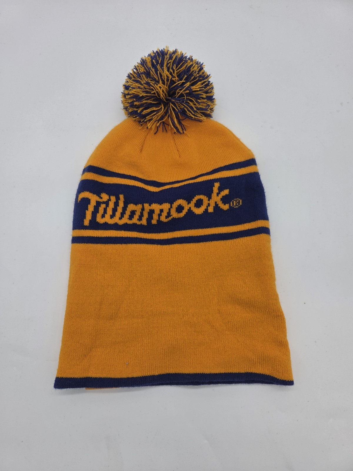 Tillamook Pom Pom Beanie Blue Yellow Sportique Knit Hat One Size EUC