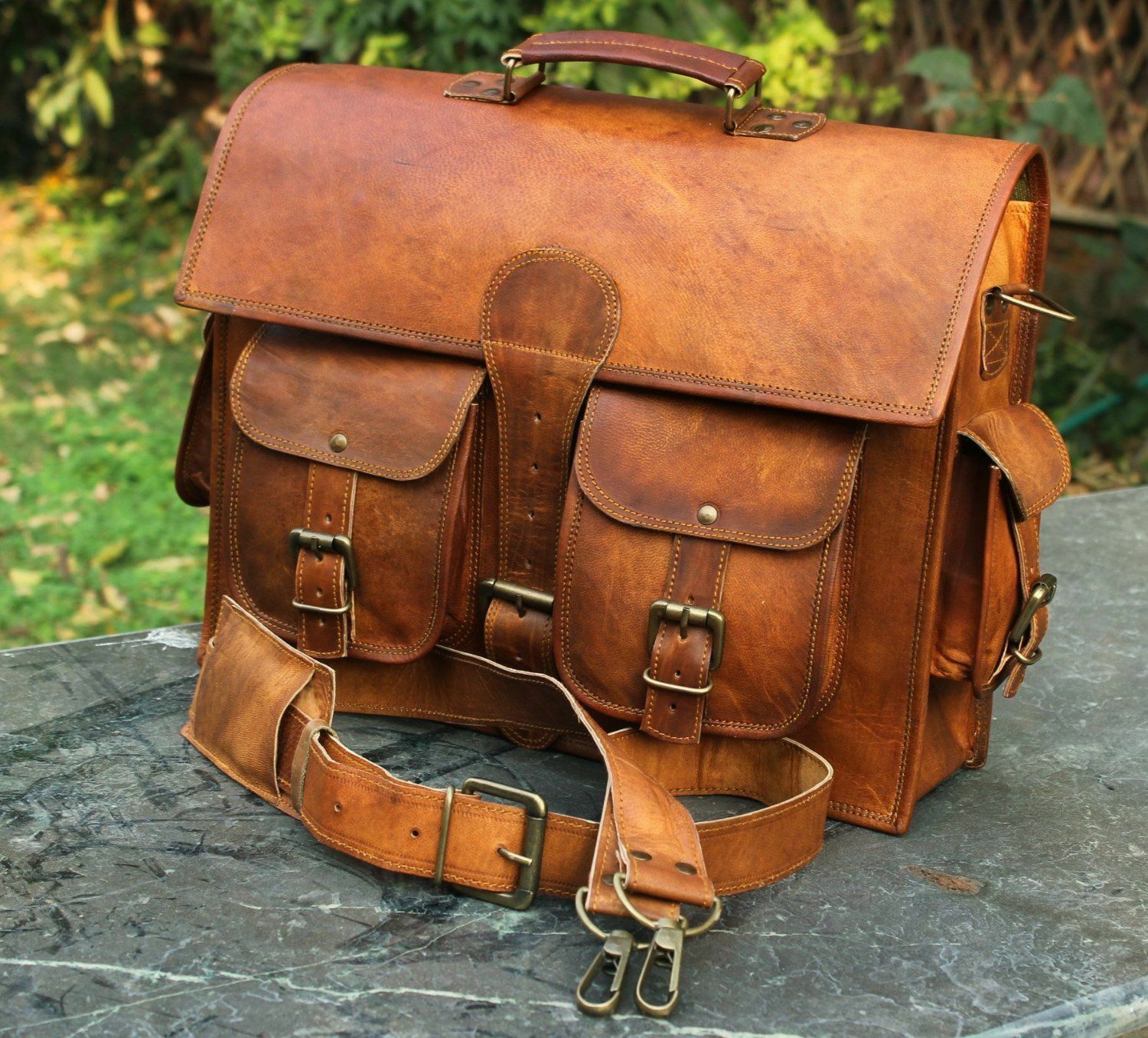 Vintage Classy Laptop Bag of High Quality Goat Leather For Men Everyday Use Bag