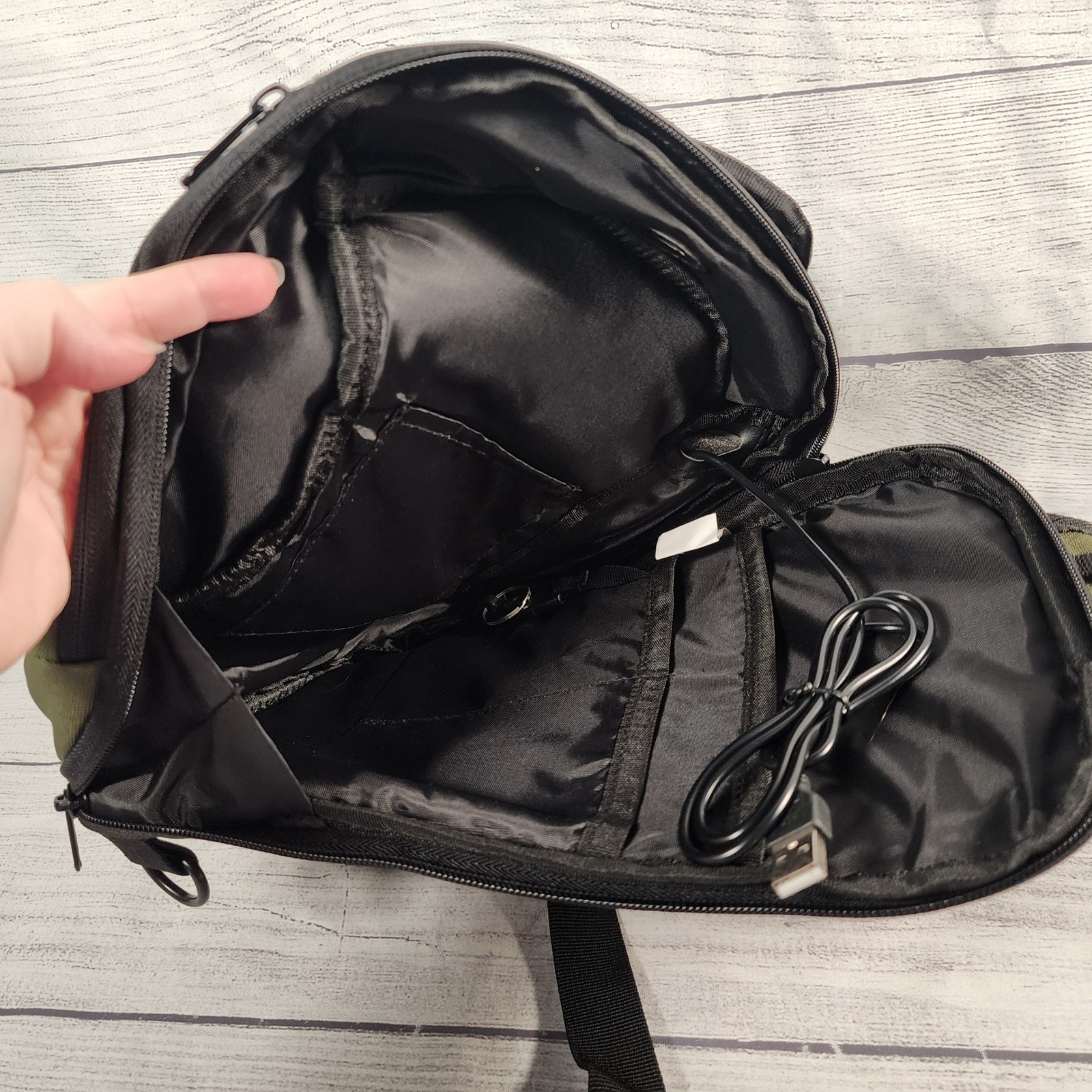 Scipio Tactical Sling Bag Olive Green Black USB Charging Port Crossbody Pack