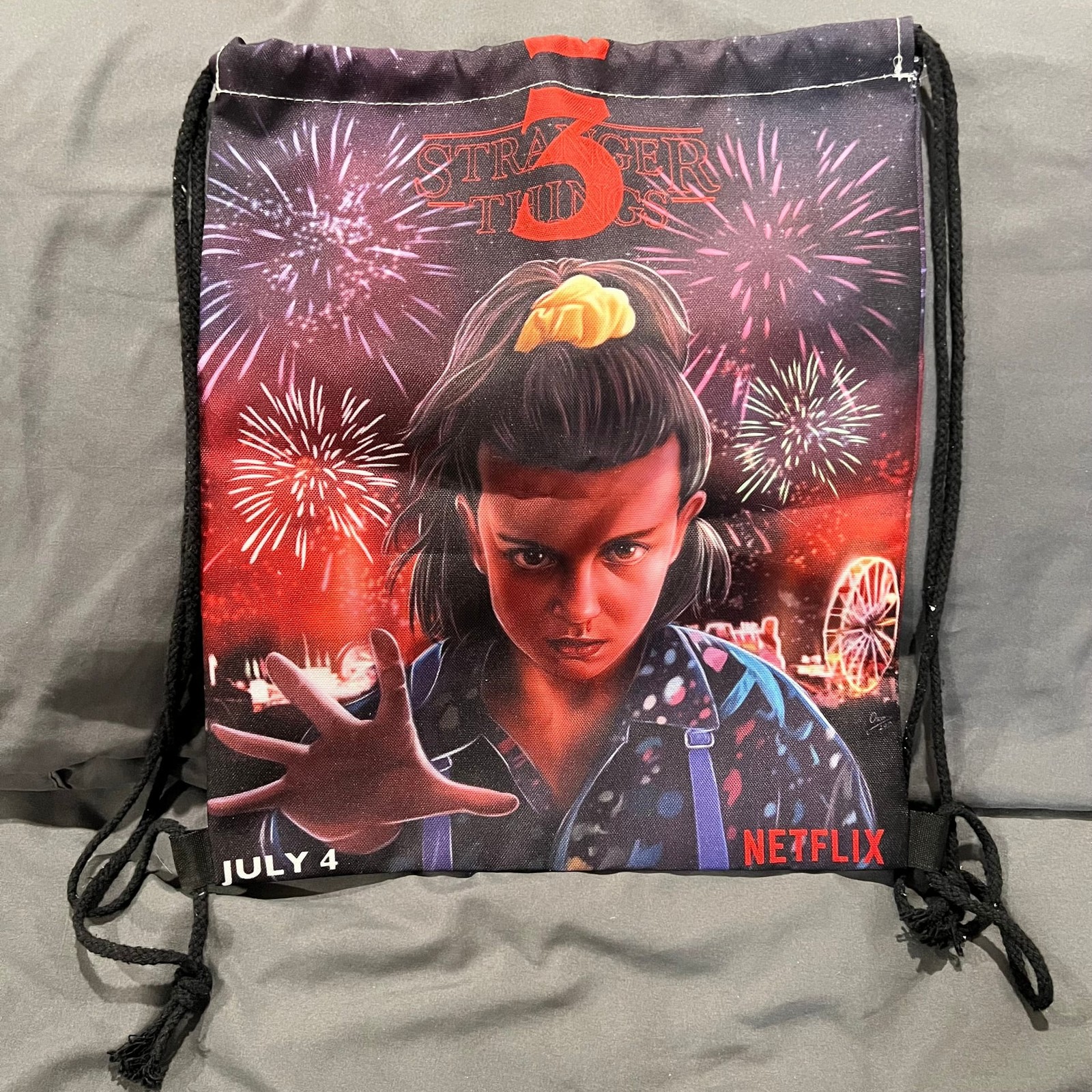 Stranger Things 3 Drawstring Sackpack 13×17″ Cloth Tote Bag Backpack Show Logo