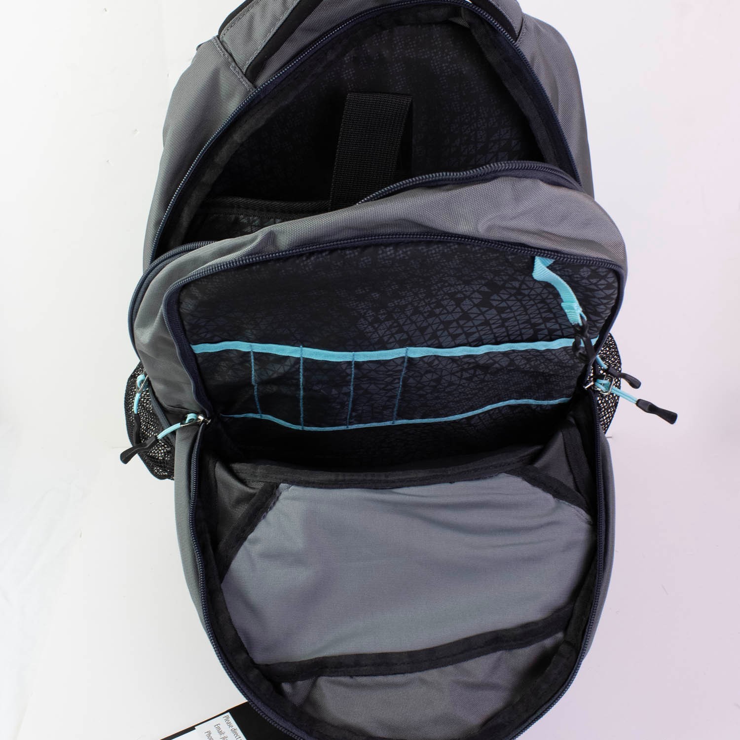 Champion NWT Water Repellent Backpack Gray Teal Laptop Cooler Pocket 18.5×11.5