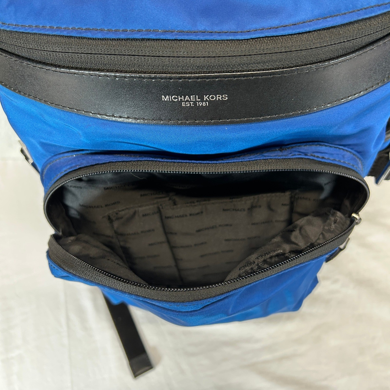 Michael Kors Kent Mens Royal Blue Nylon Leather Trim Tech Backpack Laptop Bag