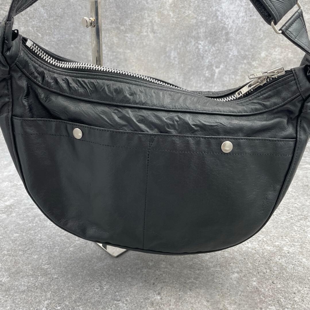 Porter Freestyle Leather Shoulder Bag Black Half Moon Men’s Japan 37cm 22cm