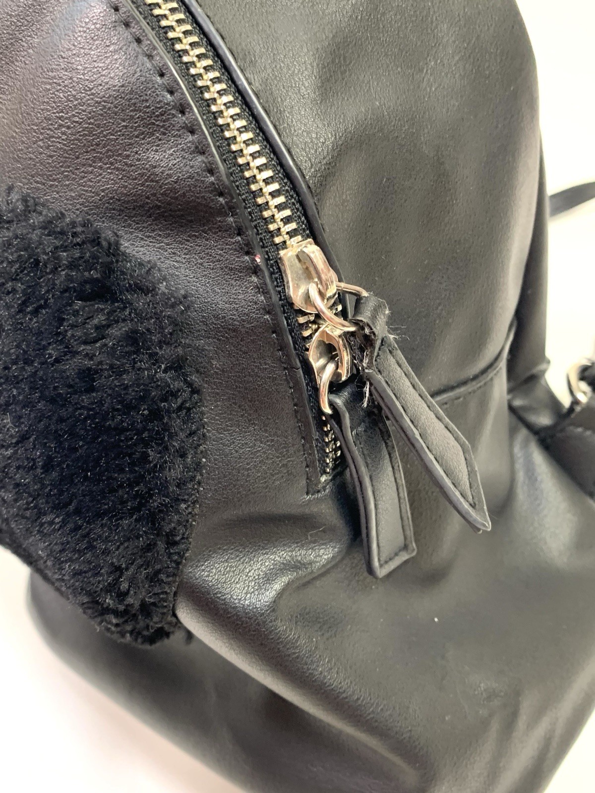 Black Fur Heart Design Backpack Small Stylish Travel Bag 9×8 Inch