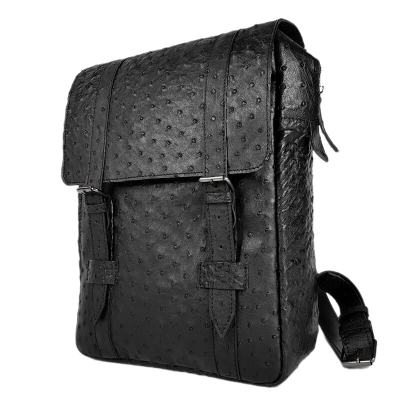 Men’s Backpack GENUINE Ostrich Leather Exotic Luxury Large Black Bag for Laptop