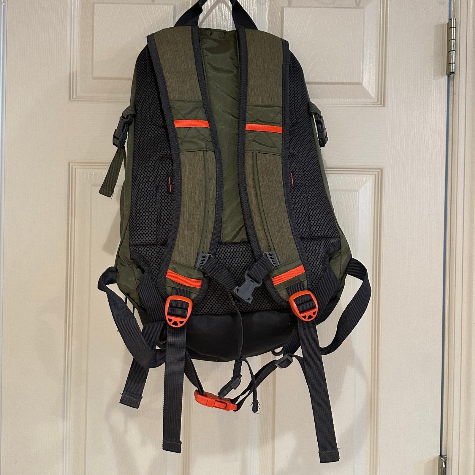 Bondka Backpack Olive Green Orange Trim Hiking Travel Commuter Daypack 17in
