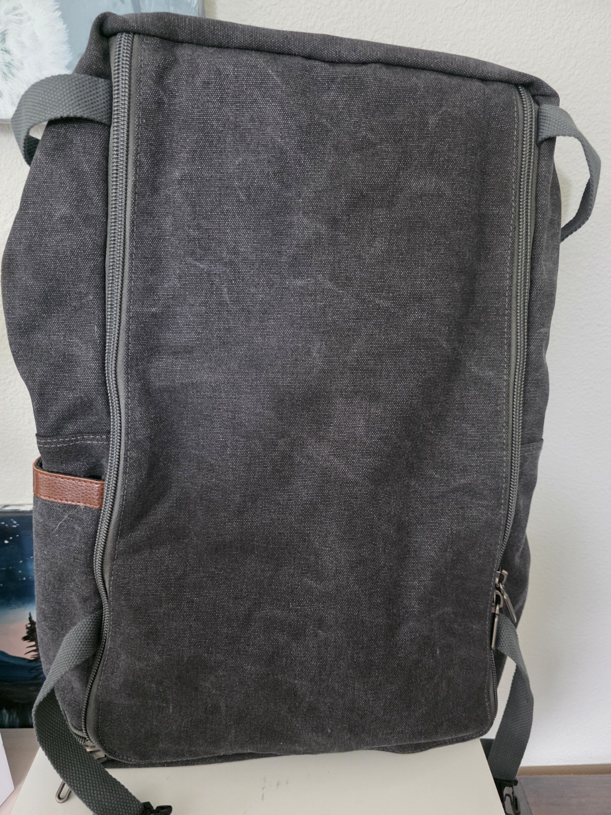WITZMAN Men’s Black/Brown Backpack Zip & Buckle, Adjustable Straps Travel