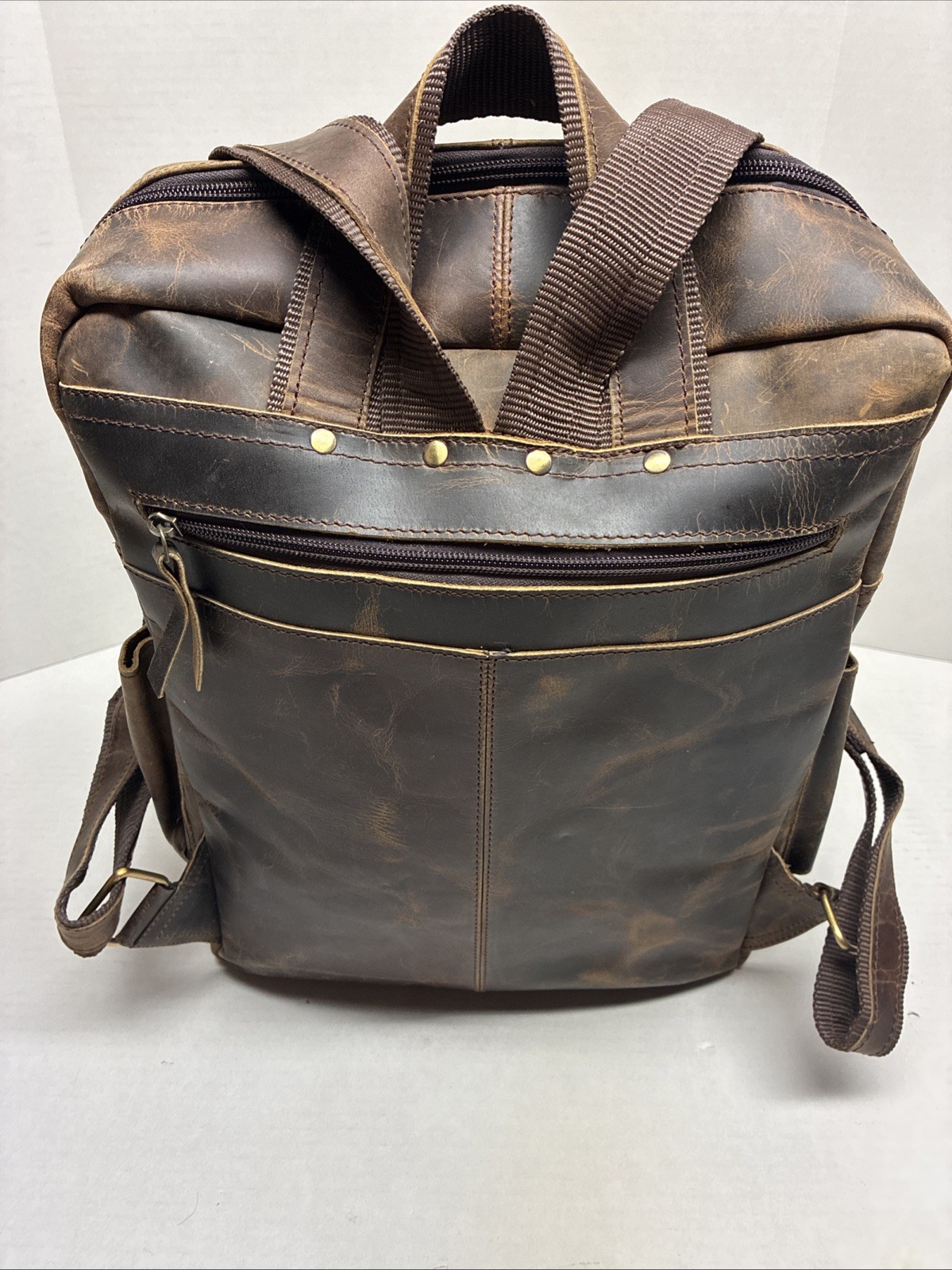 Vintage Buffalo Leather Backpack Multi Pockets Travel Laptop Bag for Men/Women