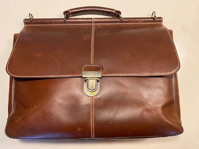 Boconi Cognac Leather Padded Briefcase w/Compartments
