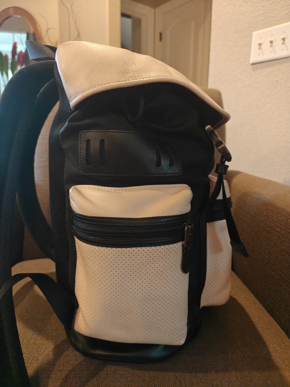 Coach Terrain Trek Backpack Perforated Leather Laptop Bag Black Chalk F57477