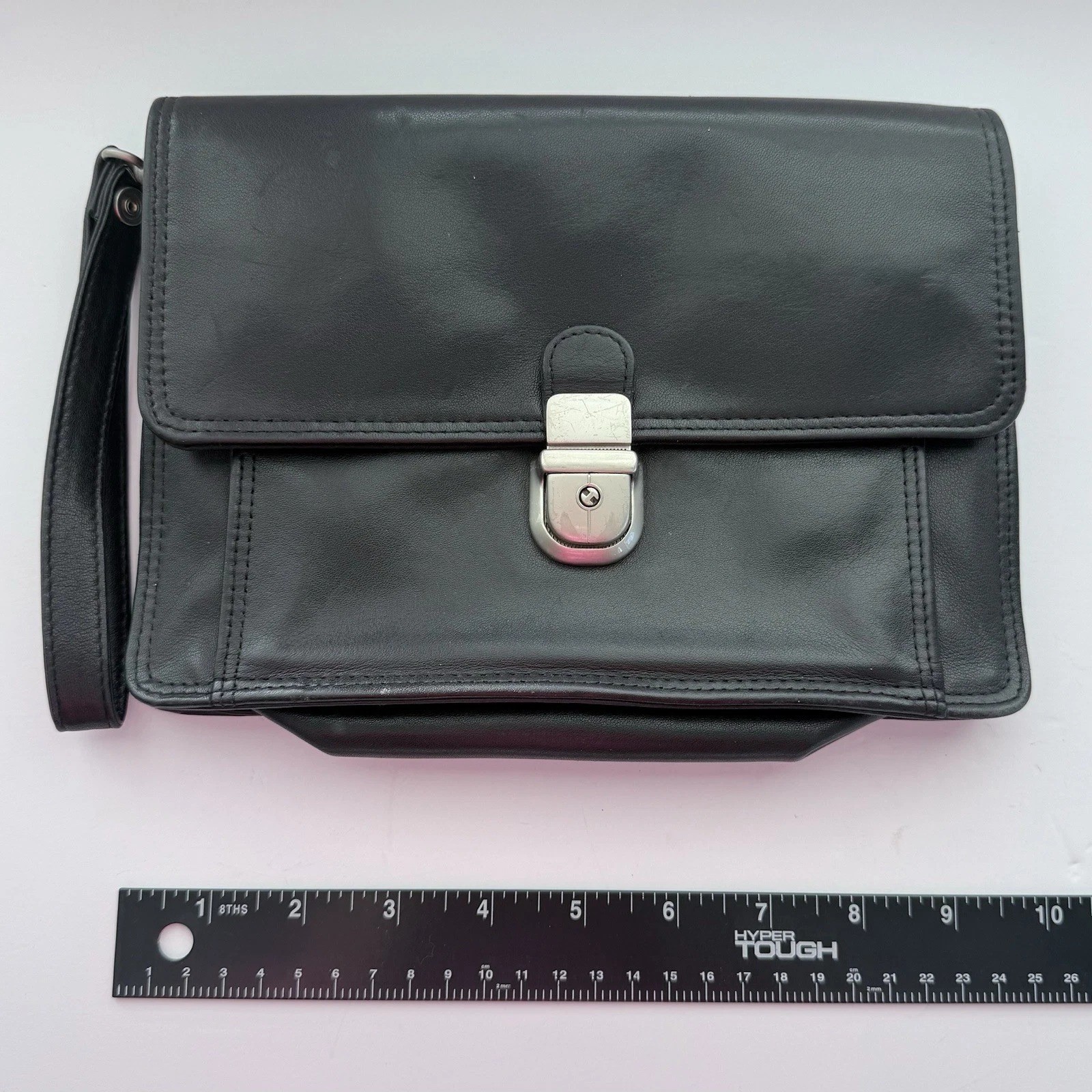 Vintage Studio Wilsons Leather Black Men’s Bag Wrist Strap Clutch Bag 8″ x 9”