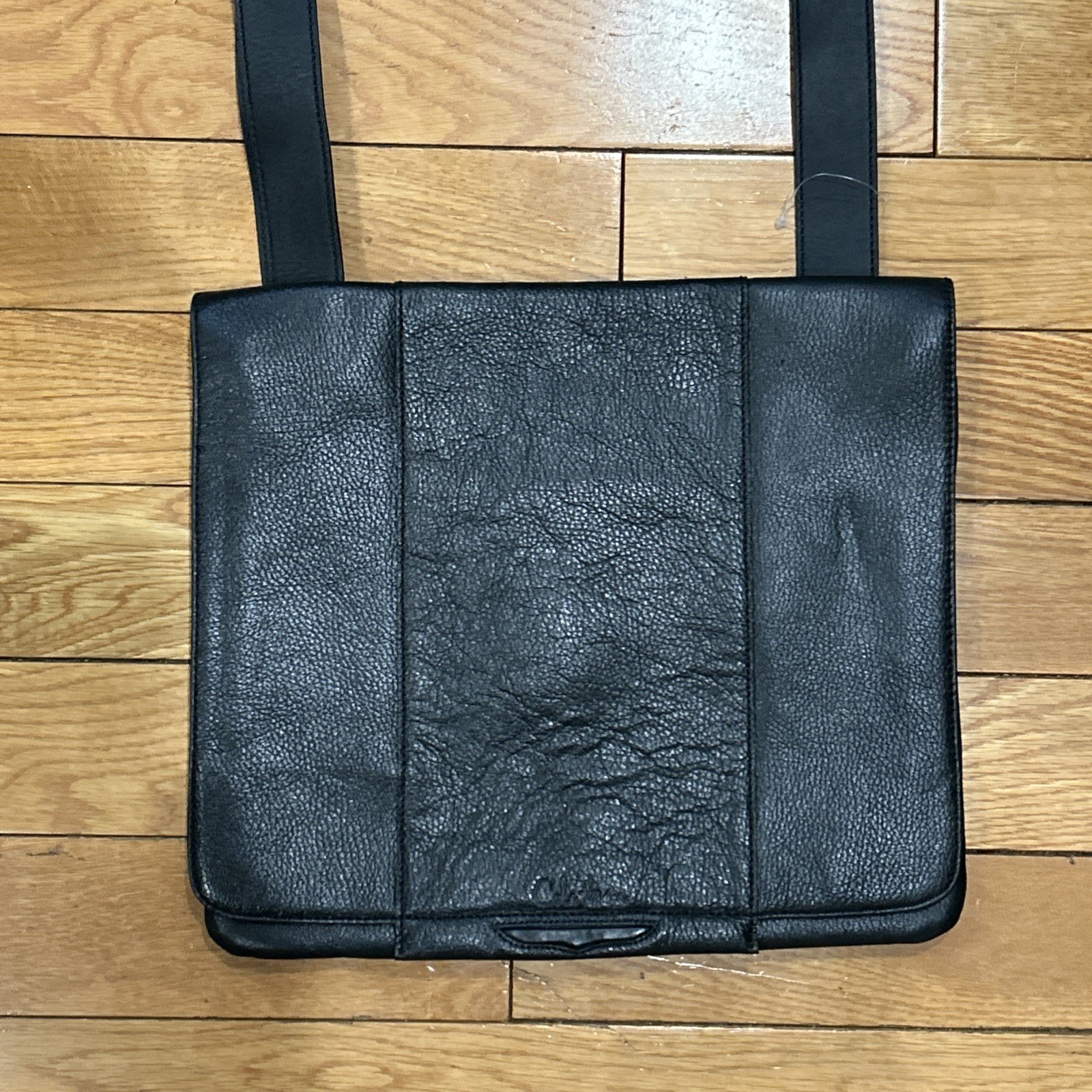 Cole Haan Black Messenger Leather Flapover Laptop Briefcase Bag Crossbody