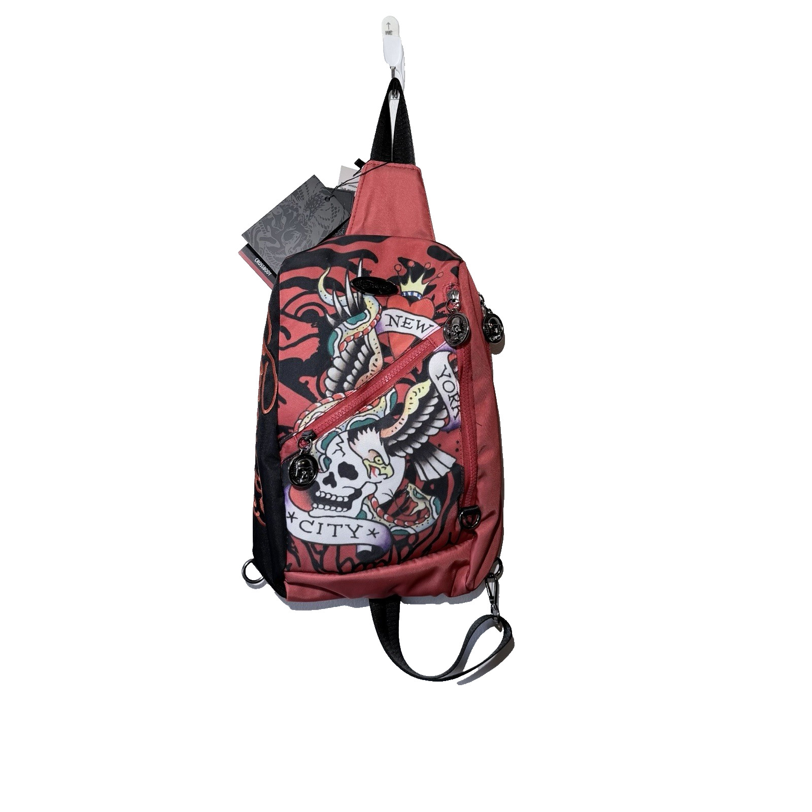 Ed Hardy Skull Eagle Red Sling Crossbody Backpack Y2K Unisex Bag NWT