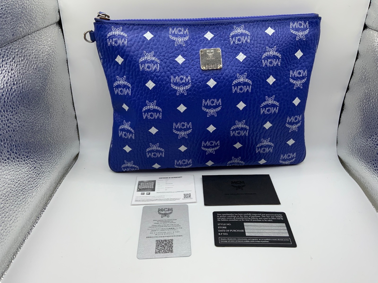 AUTH MCM Visetos Authentic Monogram Logo Clutch Bag Leather Handbag Papers & COA