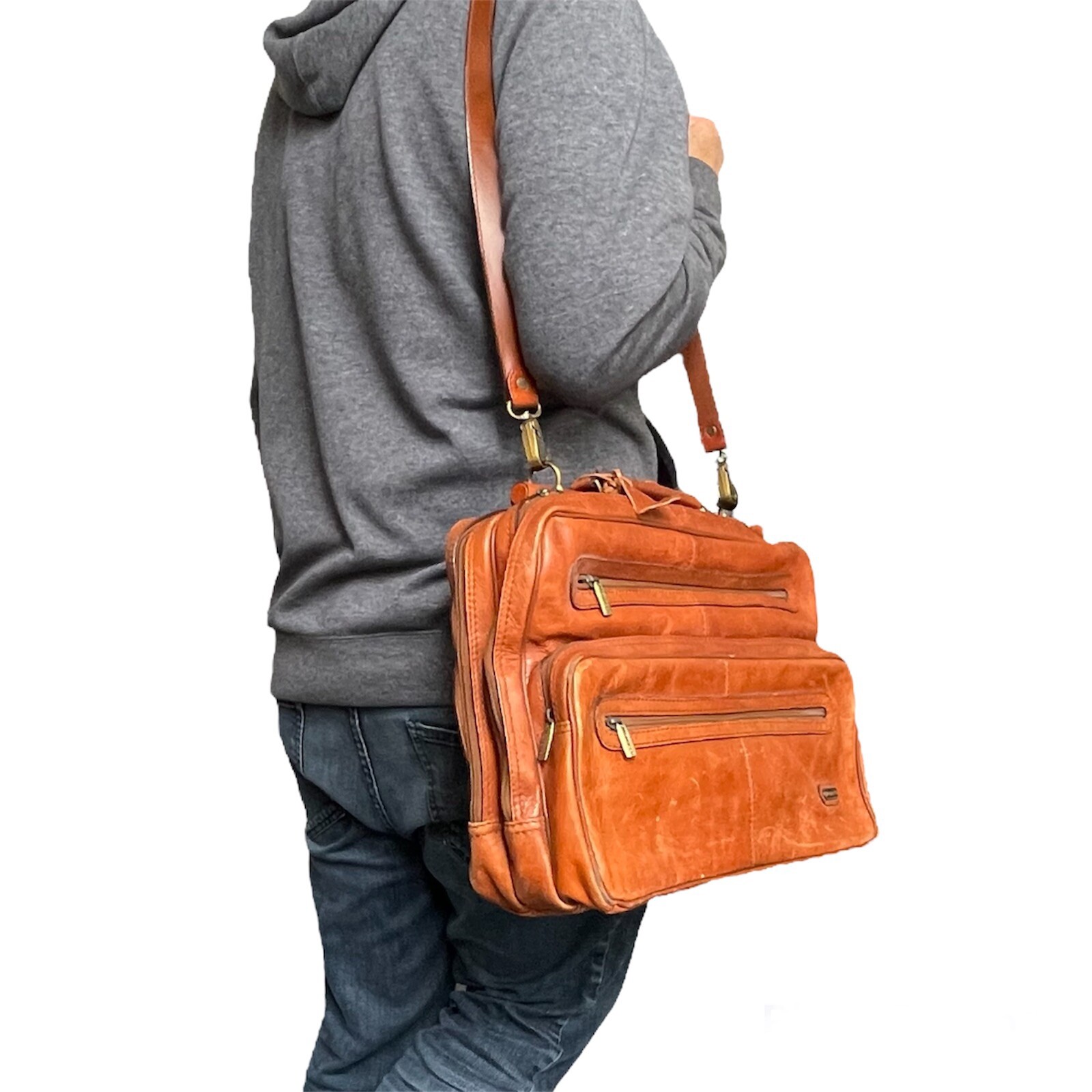 Vintage Morocco Brown Leather Shoulder Messenger Briefcase Bag