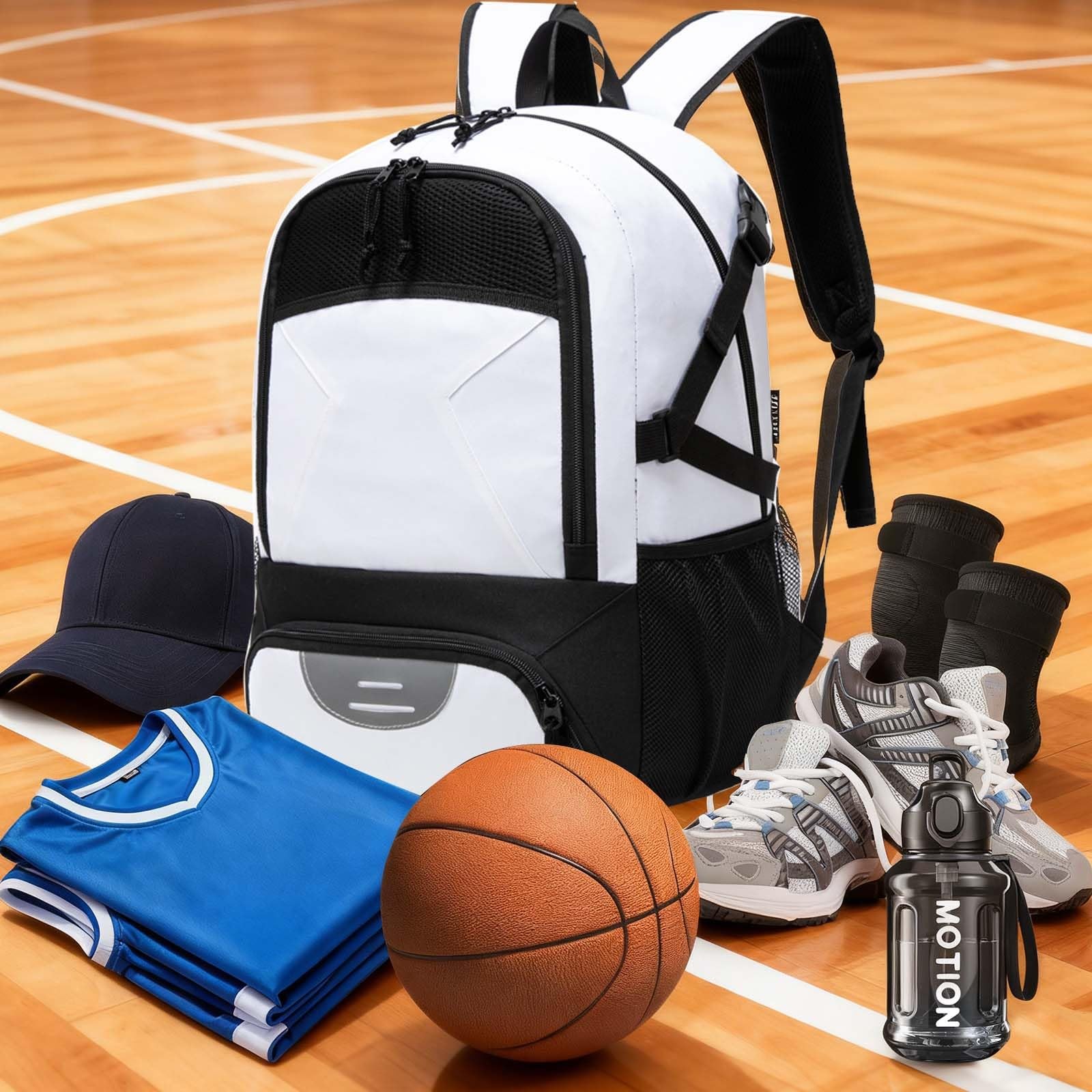 RTRYALN Basketball Backpack – Large Sports Equipment Bag with Ball Holder & S…