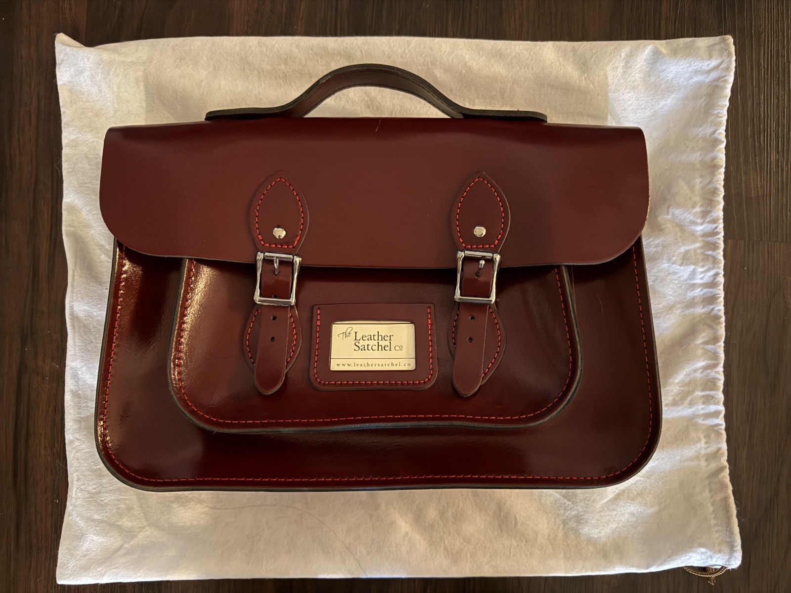 Custom The Leather Satchel Co oxblood burgundy 14 inch patent briefcase