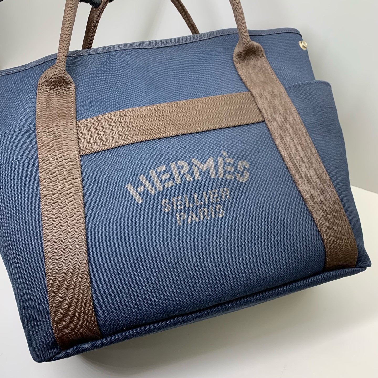 Hermes Pre-Owned Authentic Groom Bag Blue Canvas Crossbody Bag 39x32x16cm