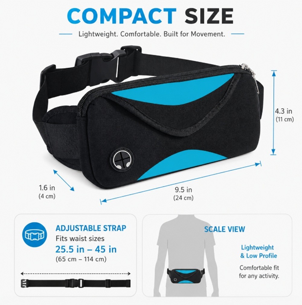 Adjustable Running Belt Water Resistant Waist Pack Fanny Bag Men Women Phone