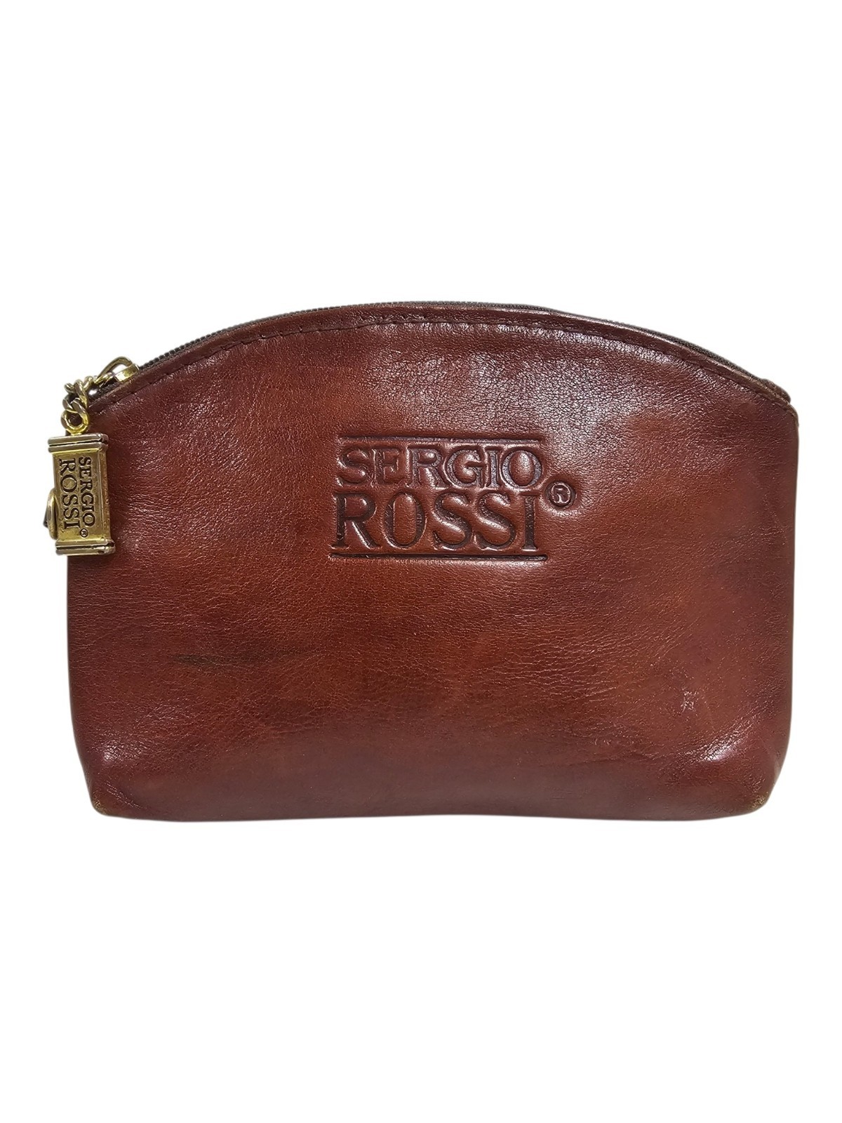 vintage Sergio Rossi leather cosmetic zippered pouch