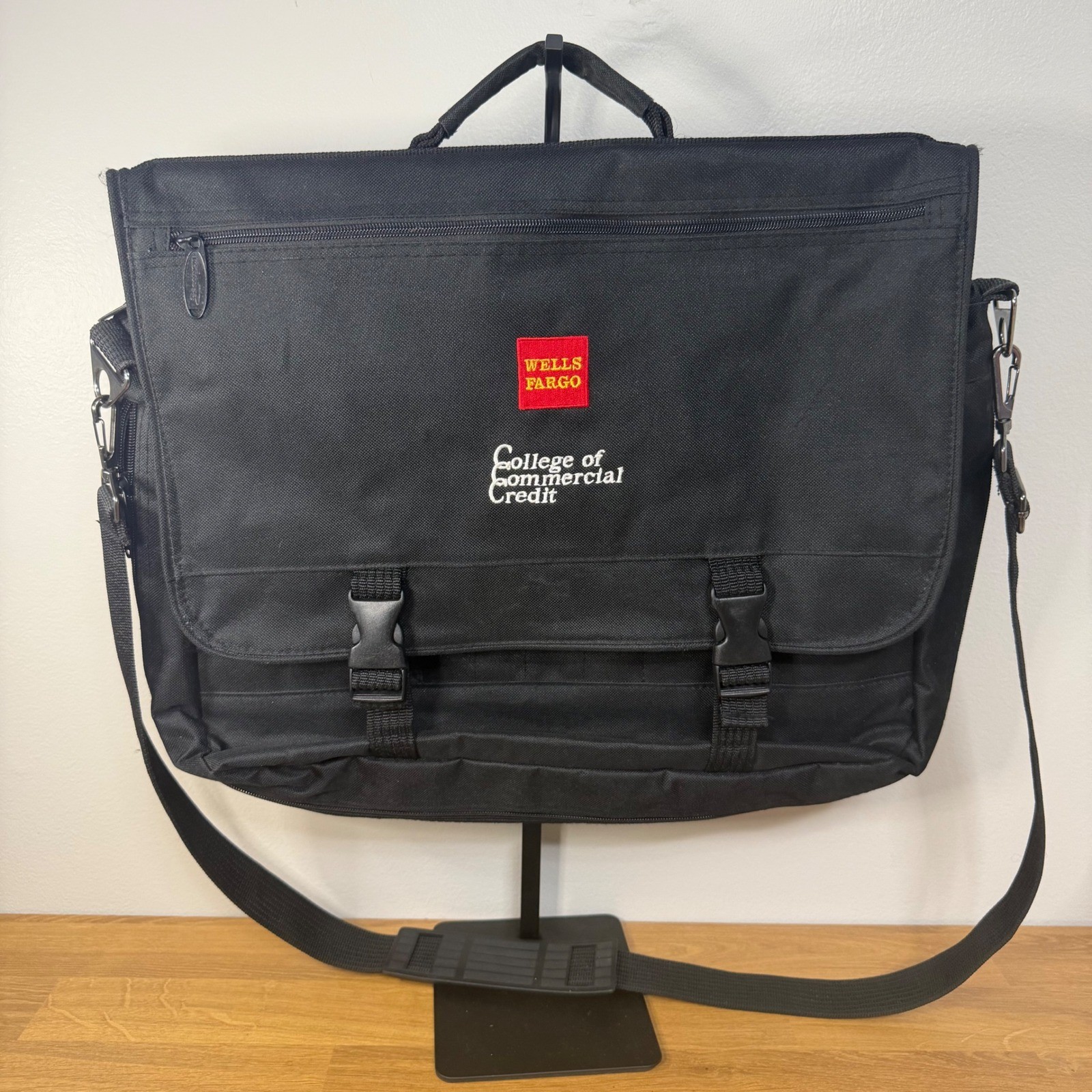 Wells Fargo Messenger Bag Black Canvas Laptop Briefcase College Credit