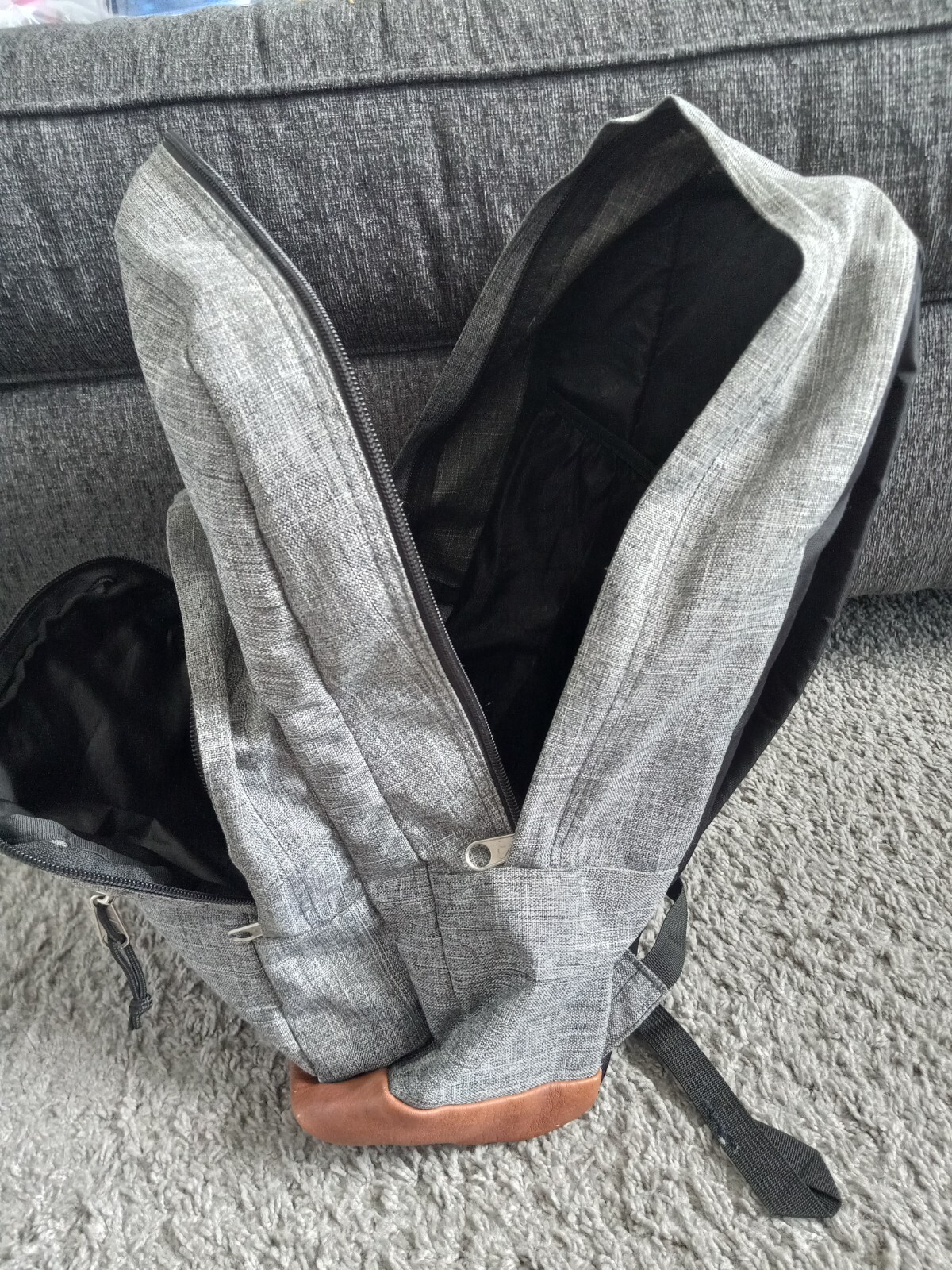 Jansport Backpack Cool Student Laptop Gray Faux Brown Leather
