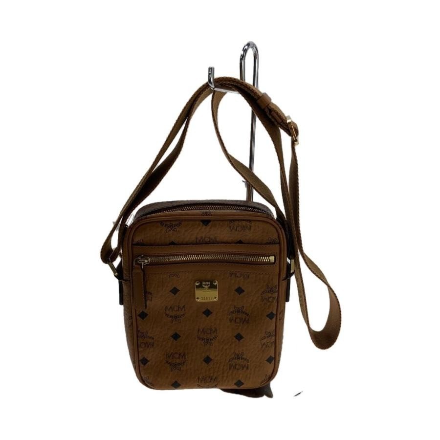 MCM Authentic Visetos Leather Brown Shoulder Bag Crossbody Bag Logo Engraving