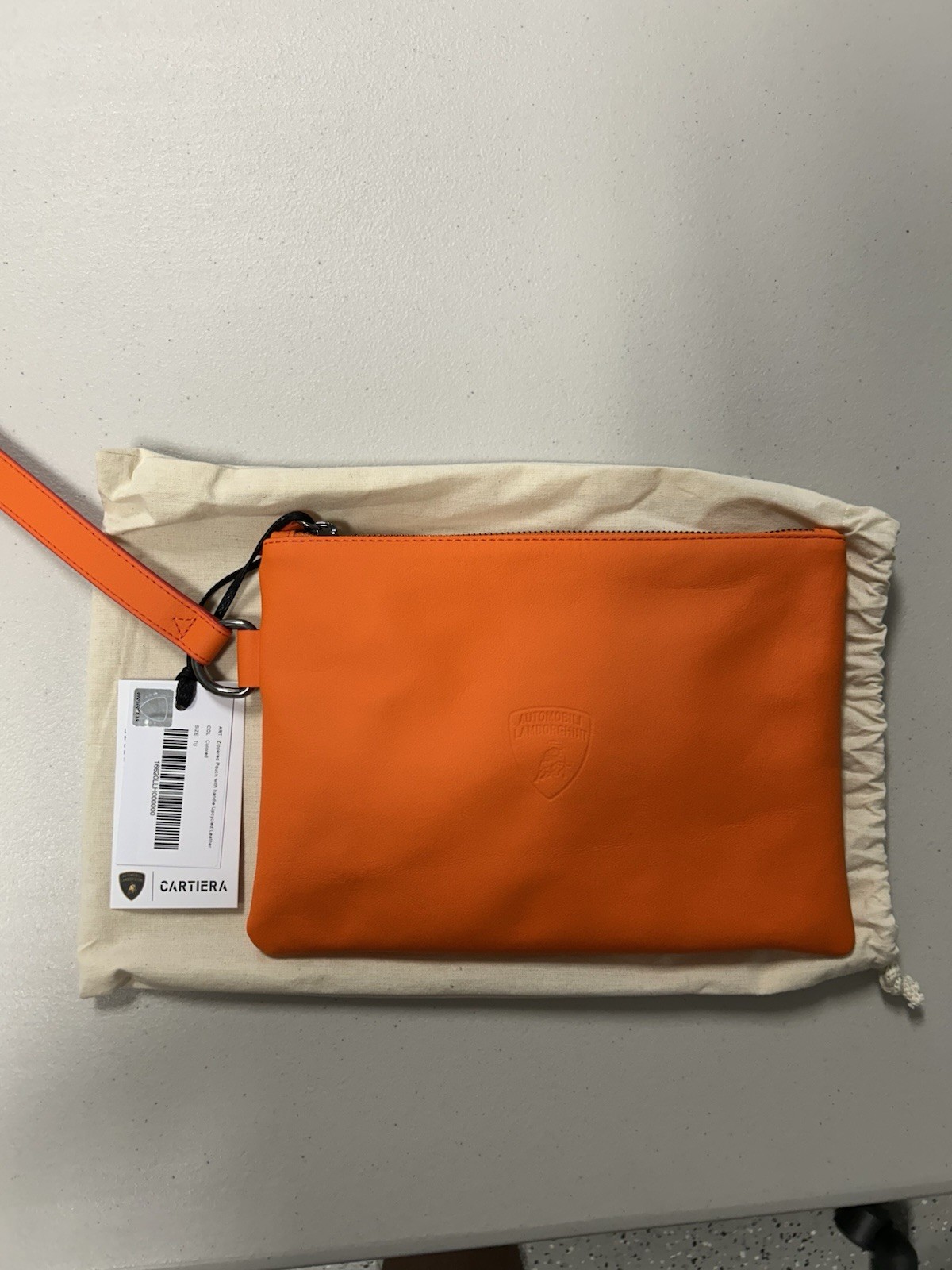 Lamborghini Zippered pouch with handle in upcycled leather, Rare Color Authentic