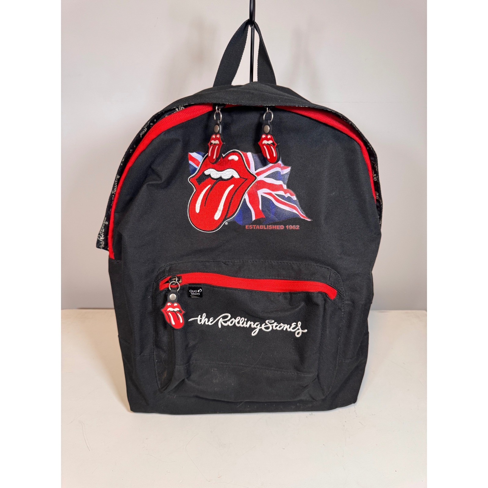 The Rolling Stones Backpack Black Canvas Union Jack Tongue Logo