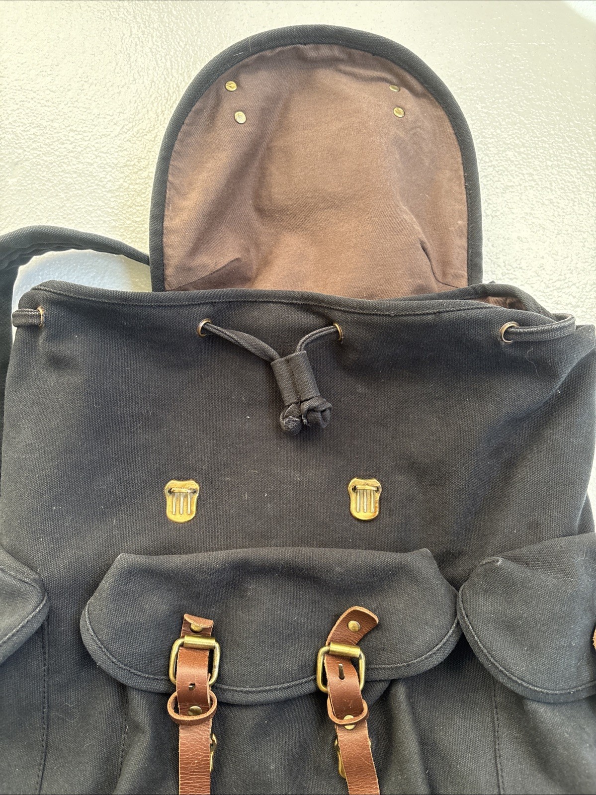 Outback Trading Co Black Overlander Satchel Cotton Canvas Leather Trim Backpack