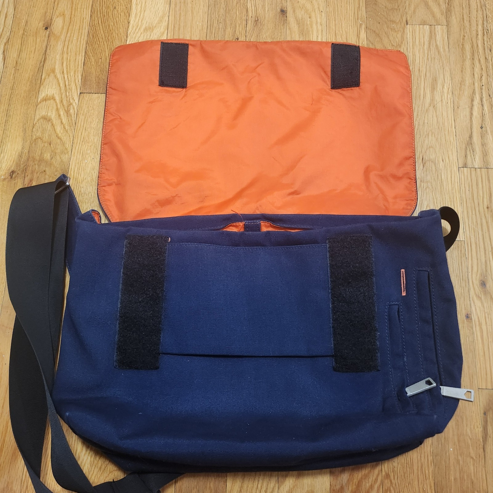 Jack Spade Greene Street Messenger Bag Blue Canvas Orange liner