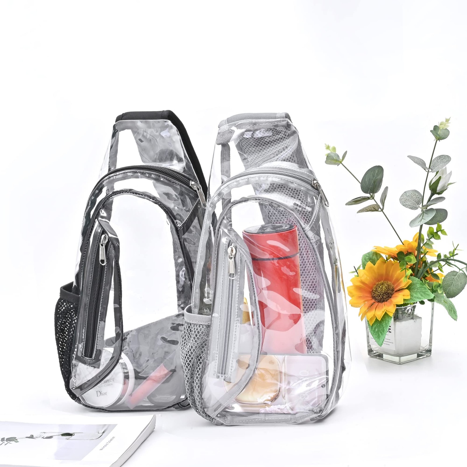 Clear Sling Bag, Stadium Approved Small PVC Crossbody Backpack, Transparent C…