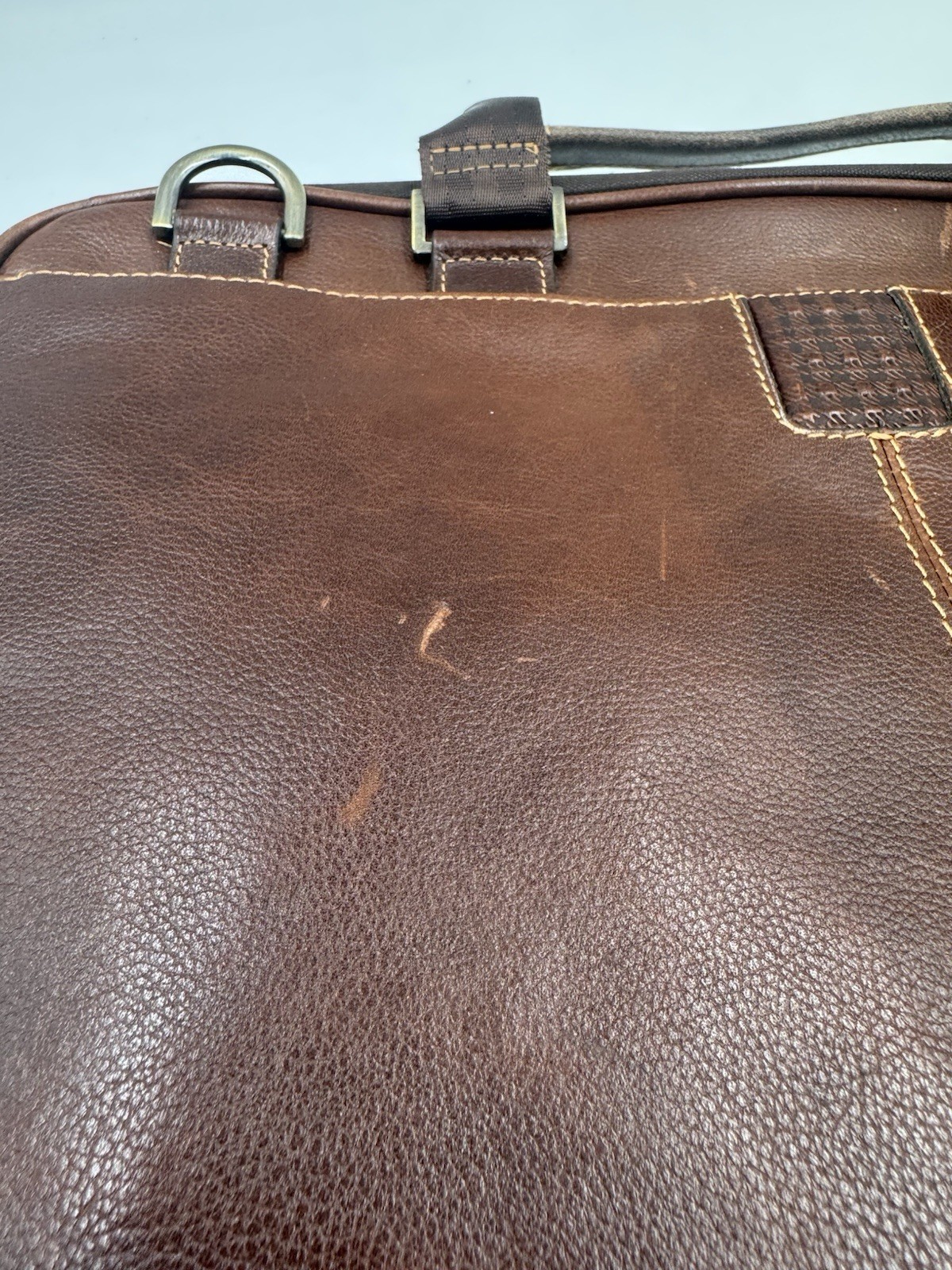 Boconi Brown Leather Messenger/Laptop Bag approx. 16×11.5×3 Adj. Shoulder Strap