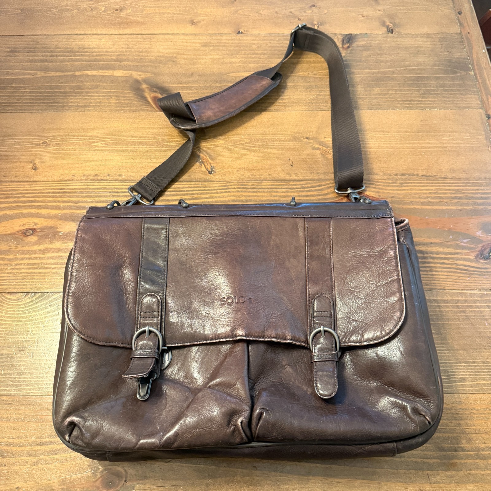 Solo Leather Satchel Laptop Commuter Briefcase Business Brown Messenger Bag