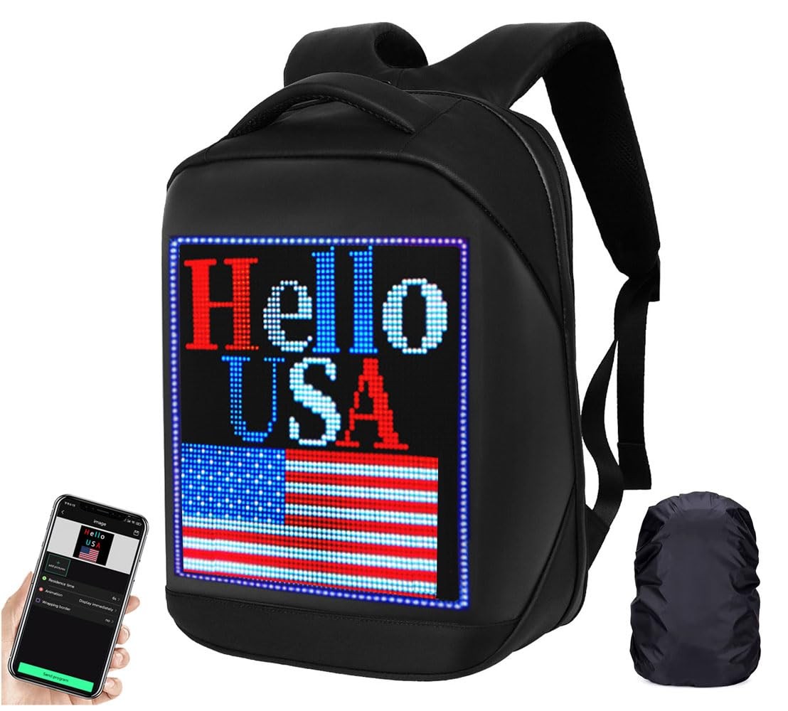 Smart Bluetooth LED Backpack with Colorful LED Sign Panel and Programmable, D…