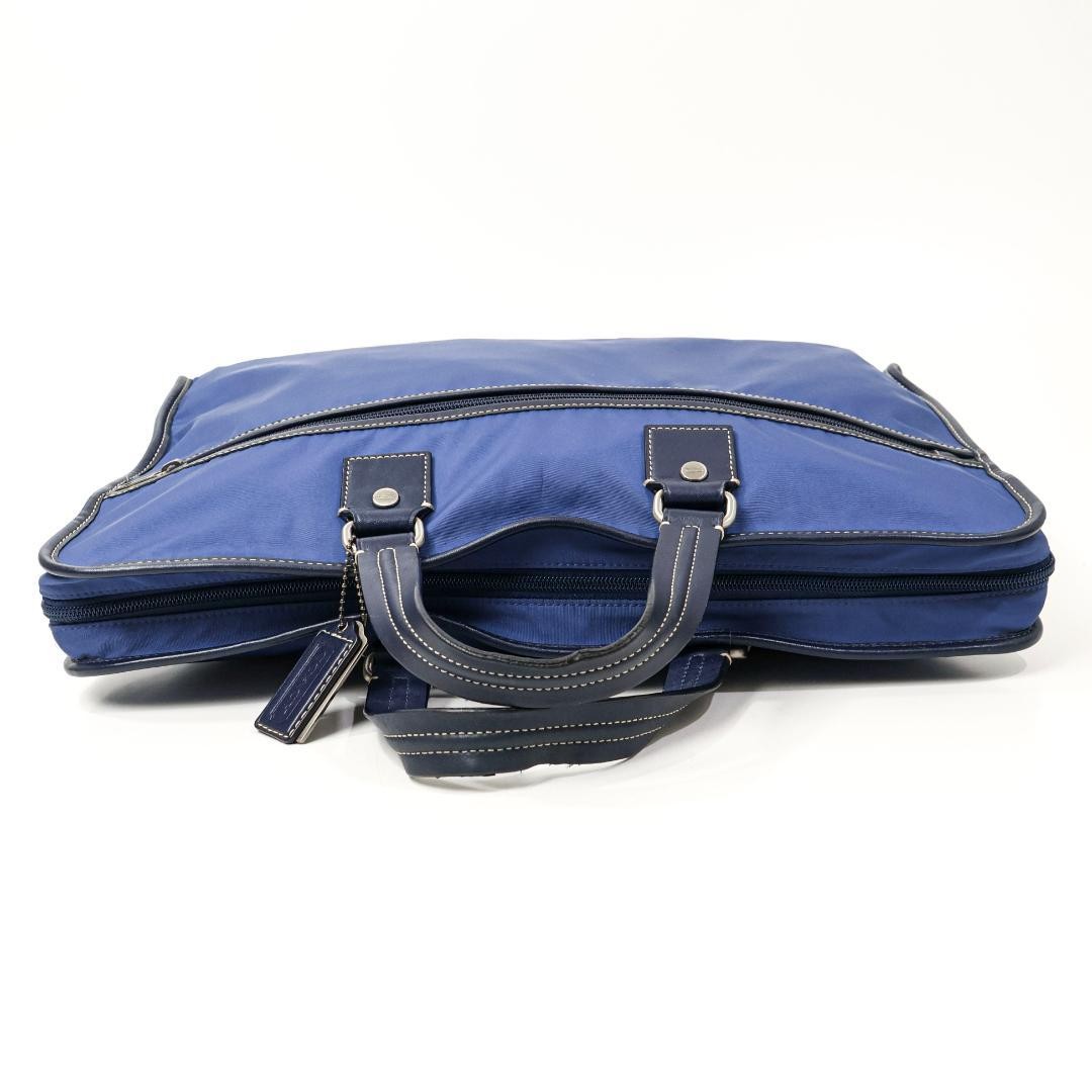 Coach Nylon Leather Business Bag, Blue, 17.3 x 11.8 x 2.4 inches, Used